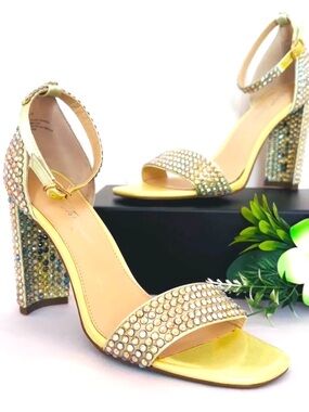BLUE by BETSEY JOHNSON ~ Green Peep Toe Rhinestone-Embellished Heels size 9.5